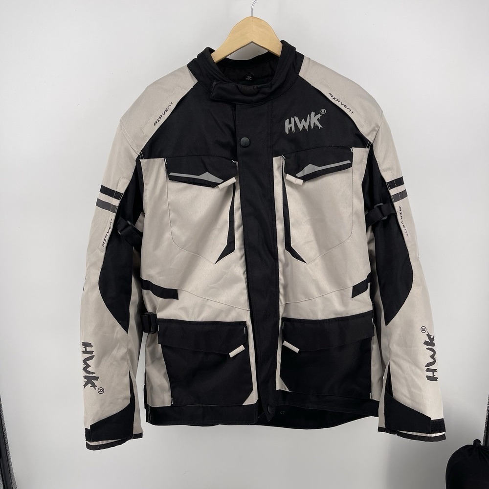 Motorcycle Jacket for Men, HWK TOURING Water Resistant SIZE L Black AND GREY